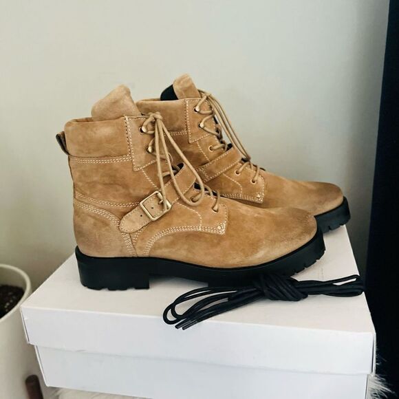 All‎ Saints Paulina Suede Leather Buckle Moto Boot, Size 11, Brown/Tan, NWT - Picture 4 of 16